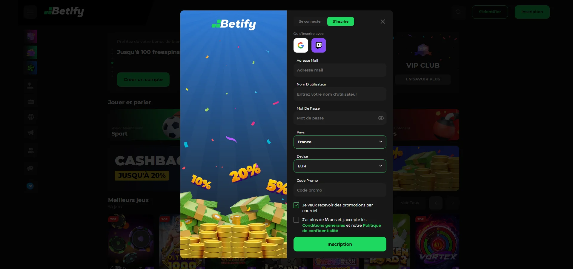 Betify Casino : comment s'inscrire