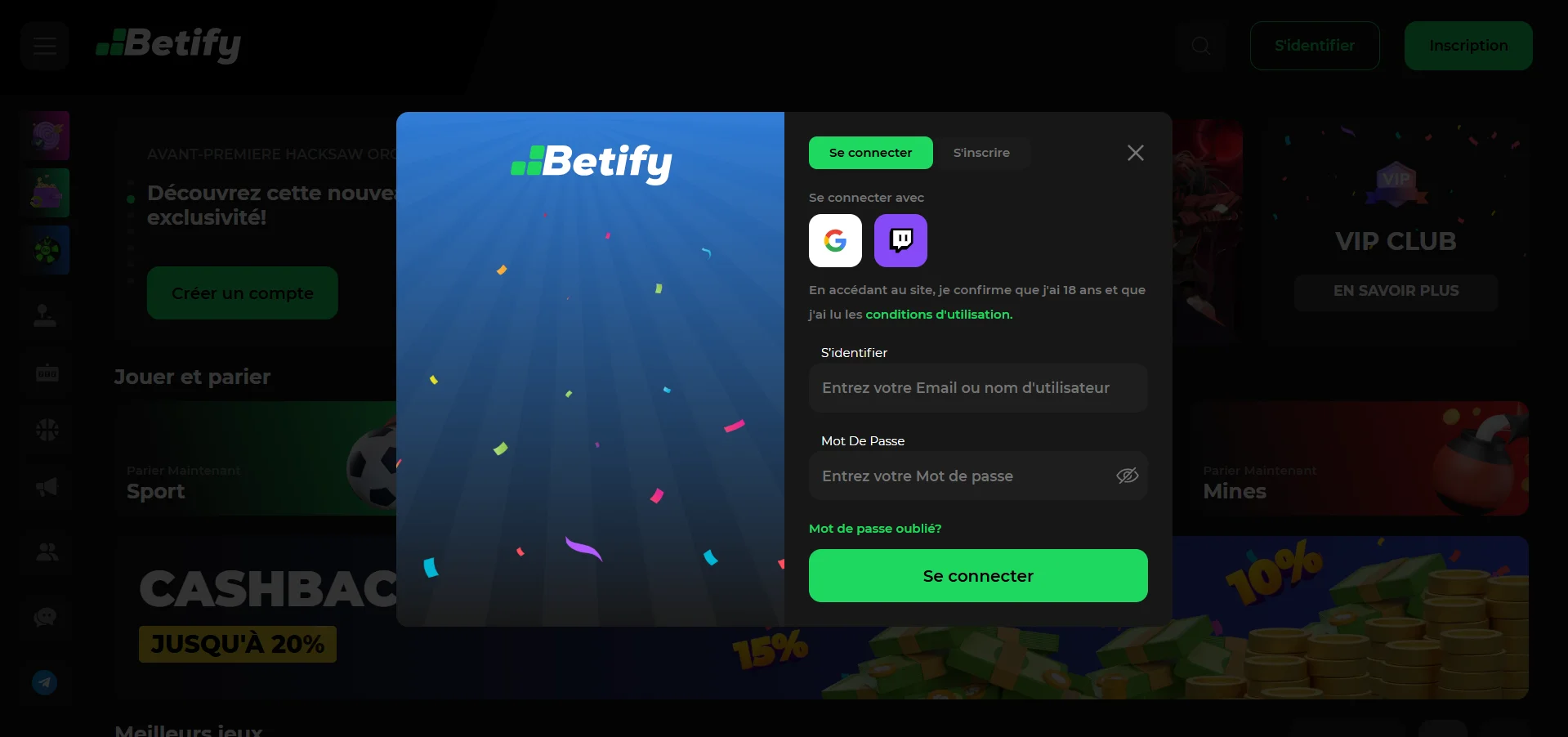 Betify Casino : connexion à l'application